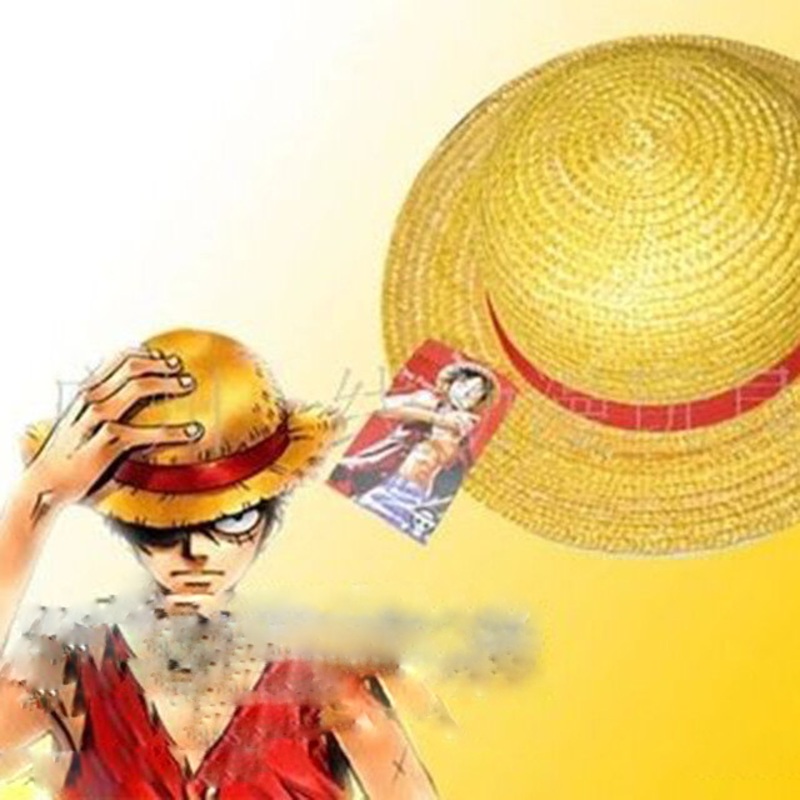 Anime One Piece Monkey D Luffy Cosplay Hat Straw Boater Beach Cap Halloween With 2 Sizes