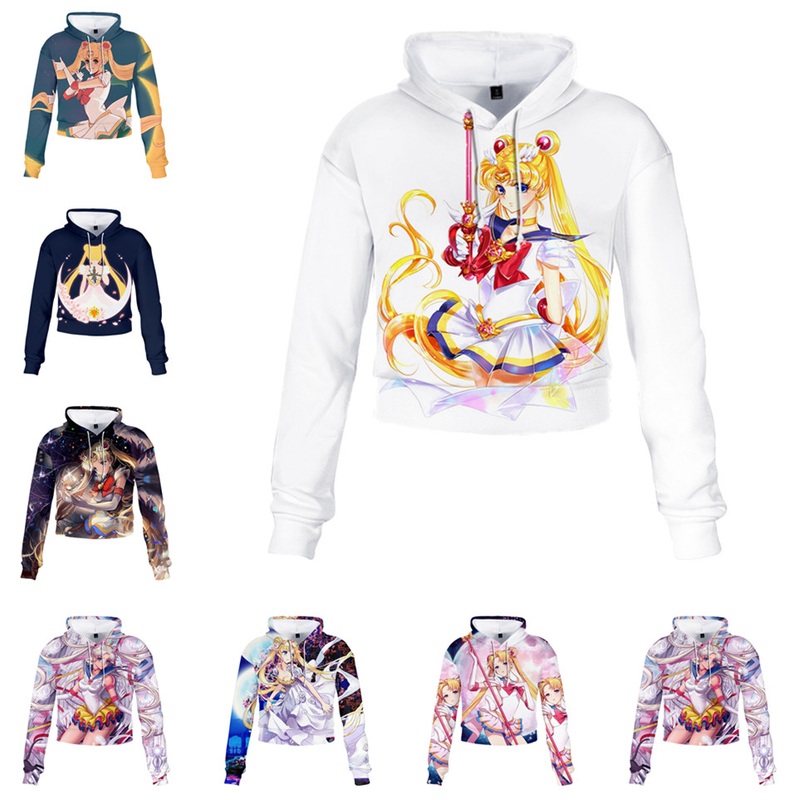 3d Print Sailor Moon Cosplay Costume Sweatshirts Hoodie Anime High Waist Jackets Women Top Coat