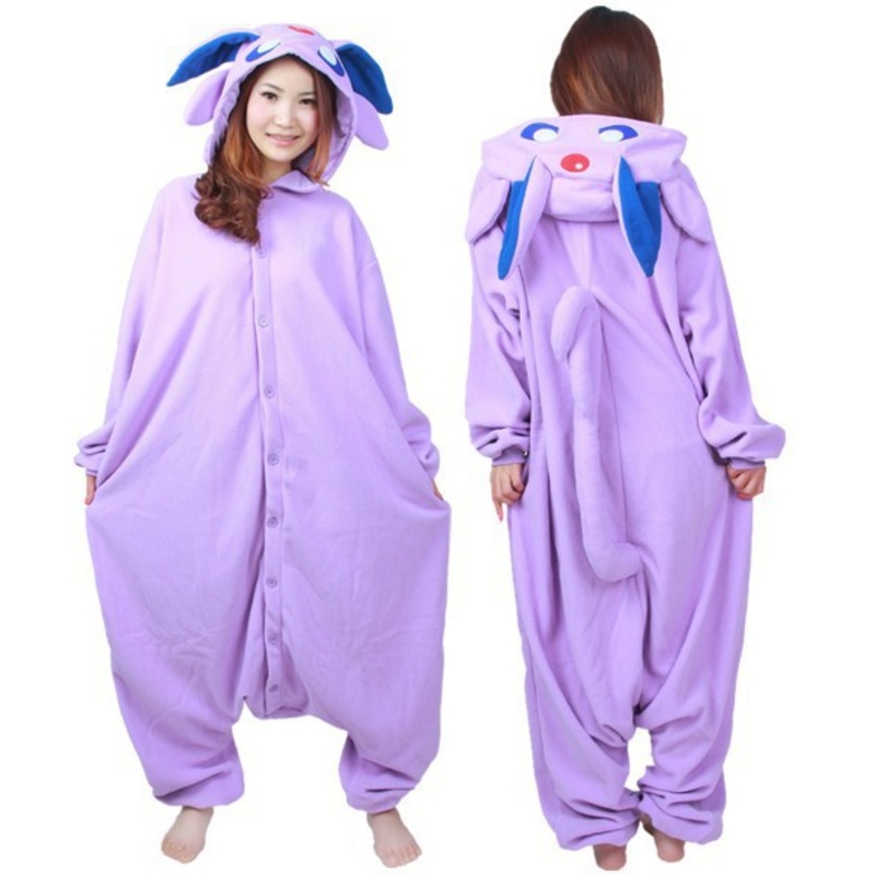 Adult Unisex Warm Polar Fleece Cartoon Anime Master Espeon Cosplay Costume Onesie Jumpsuit Pyjamas