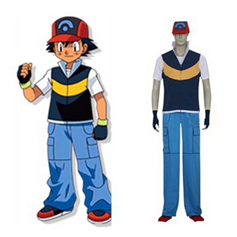 Anime Ash Ketchum Cosplay Full Set Halloween Costume Hatcoatshirtpantsgloves Custom Size