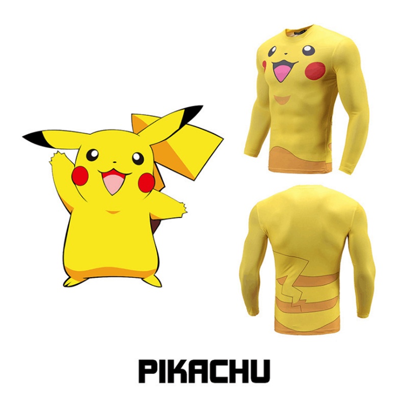 Anime Cartoon Characters Cosplay Costume Adult Halloween Pikachu Shirt Slimming Workout Tights Long Sleeved Coat