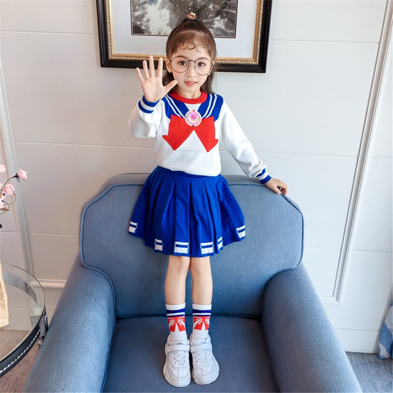 Anime Kid Baby Girls Sailor Moon Cosplay Costumes Bowknot Dress Kawaii Lolita Uniform