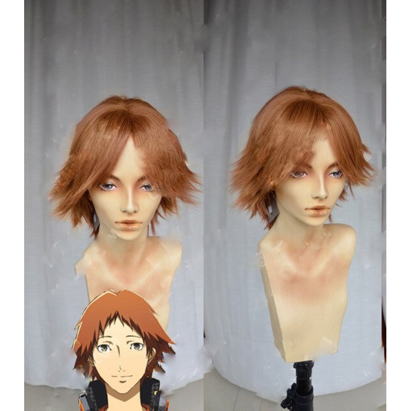 Anime Persona 4 The Animation Yosuke Hanamura Cosplay Wigs Short Brown Styled Heat Resistant Synthetic Hair Wig Cap