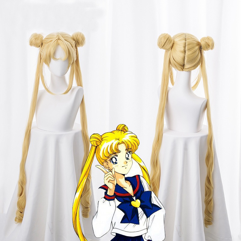 Anime Sailor Moon Double Ponytail Cosplay Wigs Usagi Tsukino Wig Heat Resistant Synthetic Halloween Party Women