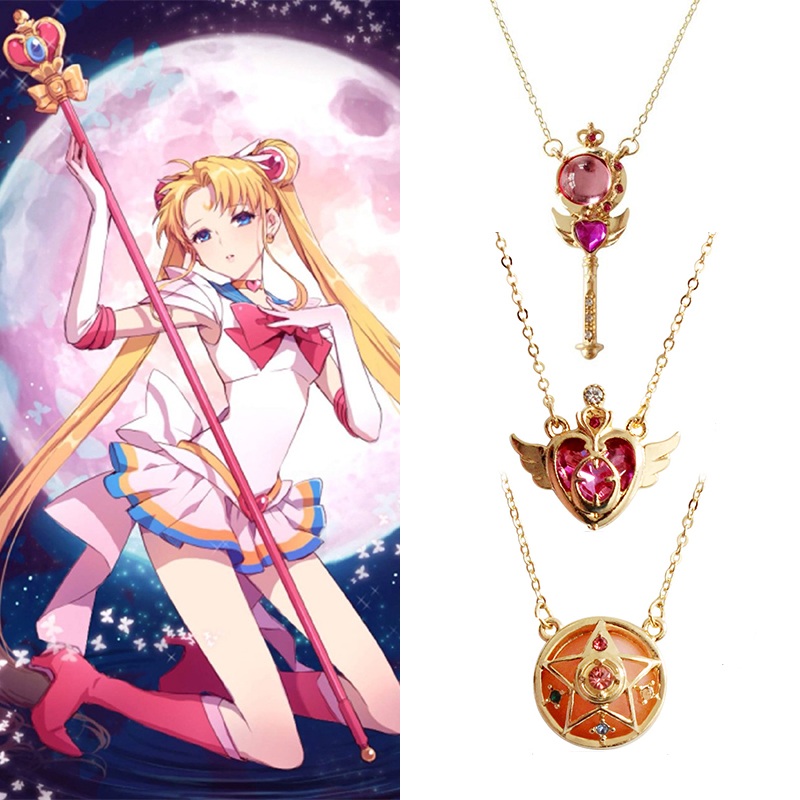 Anime Sailor Moon Loving Wand Crystal Cosplay Pendant Necklace Girl