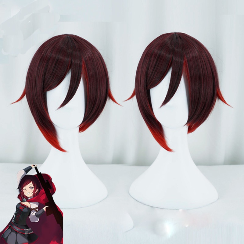 Anihut Rwby Ruby Rose Wig Short Red Straight Hair Heat Resistant Synthetic Cosplay Anime