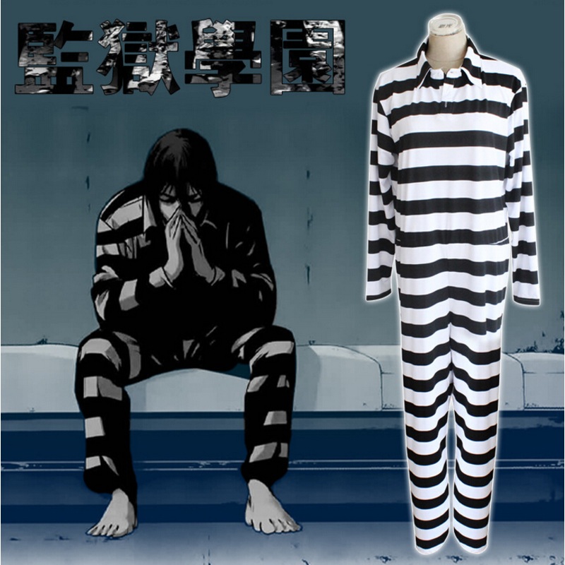 Anime Prison School Kiyoshi Fujino Cosplay Costume Kangoku Gakuen Stripe Uniform Suit One-piece Jumpsuit Pajamas