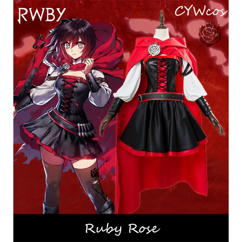 Anime Rwby Cosplay Ruby Rose Season 3 Costume Women Dress Outfits Cloaktopdressbeltssocks
