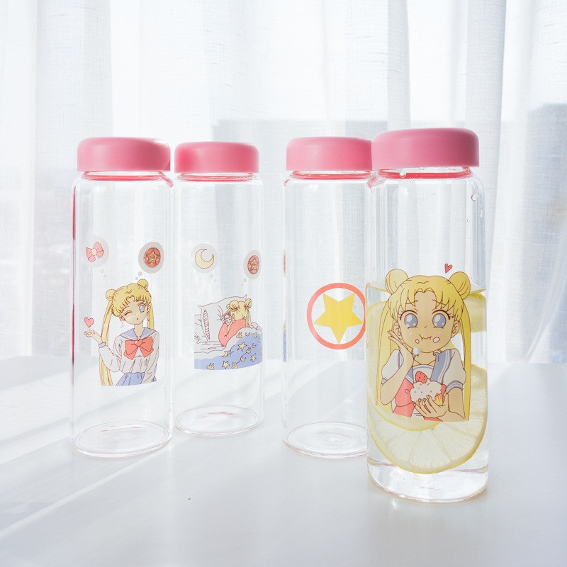 Anime Sailor Moon Water Bottle Cosplay Transparent Glass Cup Portable Travel Halloween Christmas Cartoon