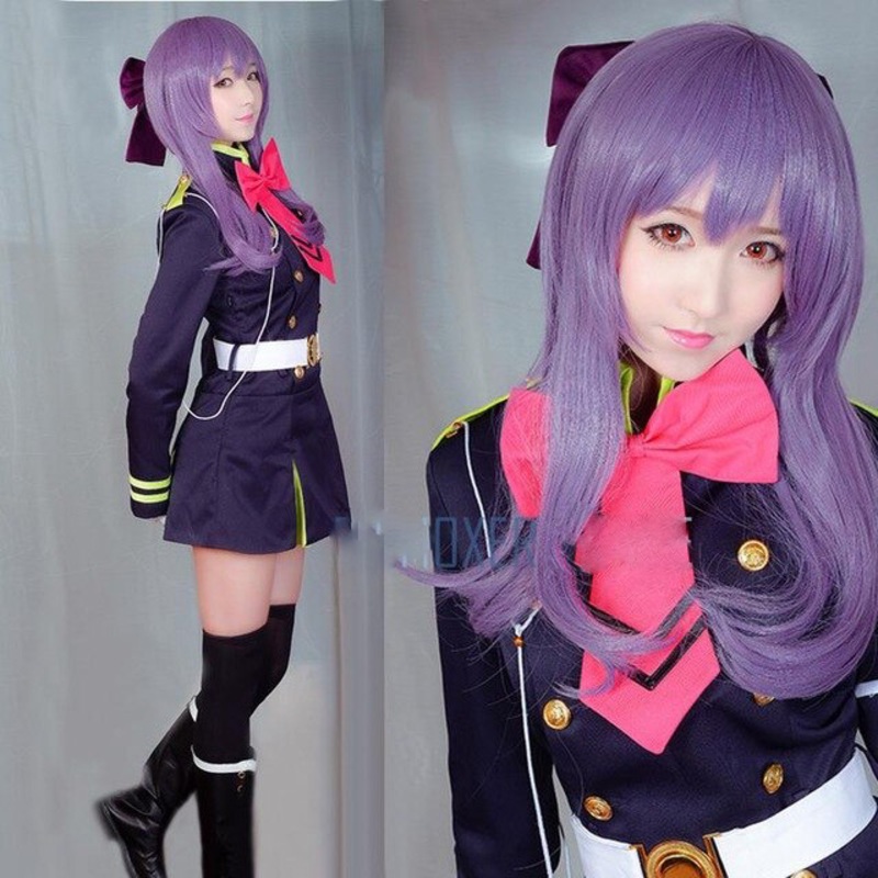 Biamoxer Owari No Seraph The End Shinoa Hiragi Cosplay Wigs Purple Hair Heat Resistant Costume Wig
