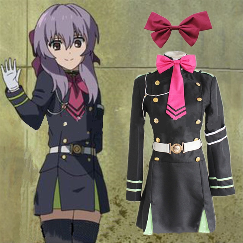 Womens Girls Japanese Anime Seraph The End Owari No Hiiragi Shinoa Halloween Cosplay Costumes Full Set Uniform Wigs