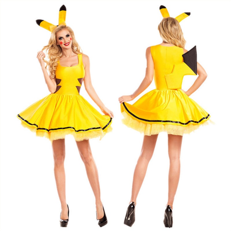 5pcslot Anime Cosplay Costume Pikachu Halloween Women Dress Clothing Fancy Dresses