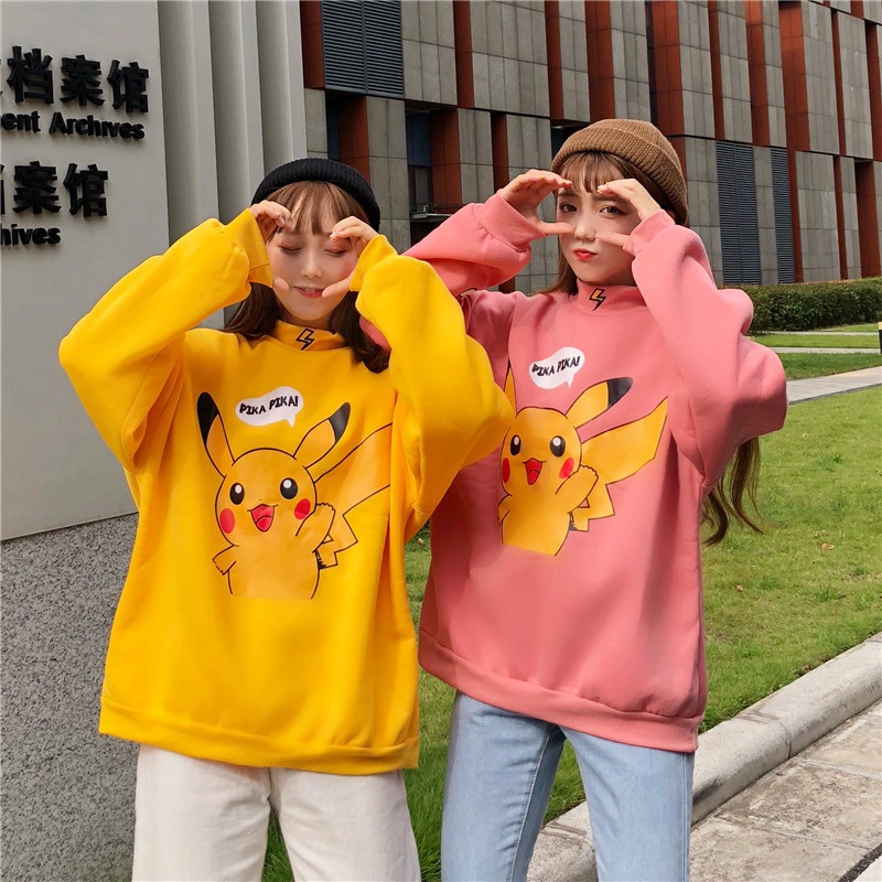 Anime Cosplay Costume Womens Hoodie High-necked Pikachu Harajuku Jacket Eevee Couple Pullover