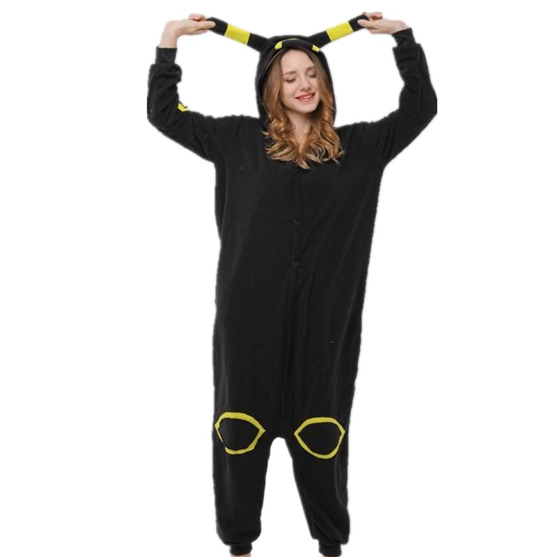 Umbreon Pajama Onesie Women Pocket Monster Eevee Anime Cosplay Costume Black Warm Loose Nightwear Party Kigurumi