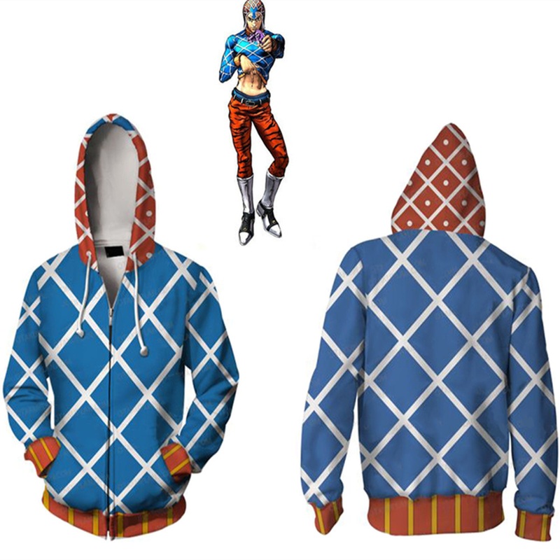 Anime Jojos Bizarre Adventure Guido Mista Hoodies Sweatshirts Cosplay Costumes 3d Printed Cardigan Hooded Sports Sweater Jacket