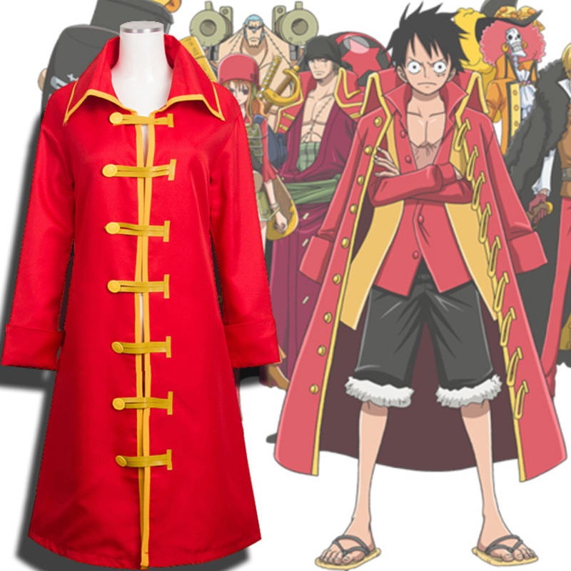 Anime One Piece Cosplay Costume Men Luffy World Cloak Red Halloween Party