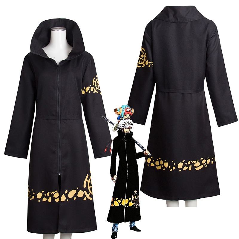 Anime One Piece Cosplay Costume Trafalgar Law 2nd Cloak Men Adult Black Overcoat Japanese Long Sleeve With Hat Halloween