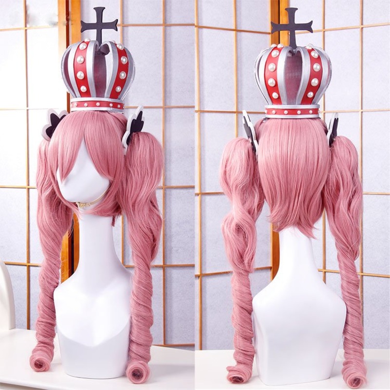 Anime One Piece Cosplay Wig Ghost Princess Perona Pink Long Curly Wavy Ponytails Synthetic Hair Adult Pigtail