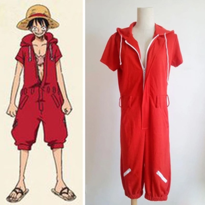 Anime One Piece Monkey D Luffy Red Hooded Jumpsuits Uniforms Cosplay Costumes Style Plus Size Unisex Clothing