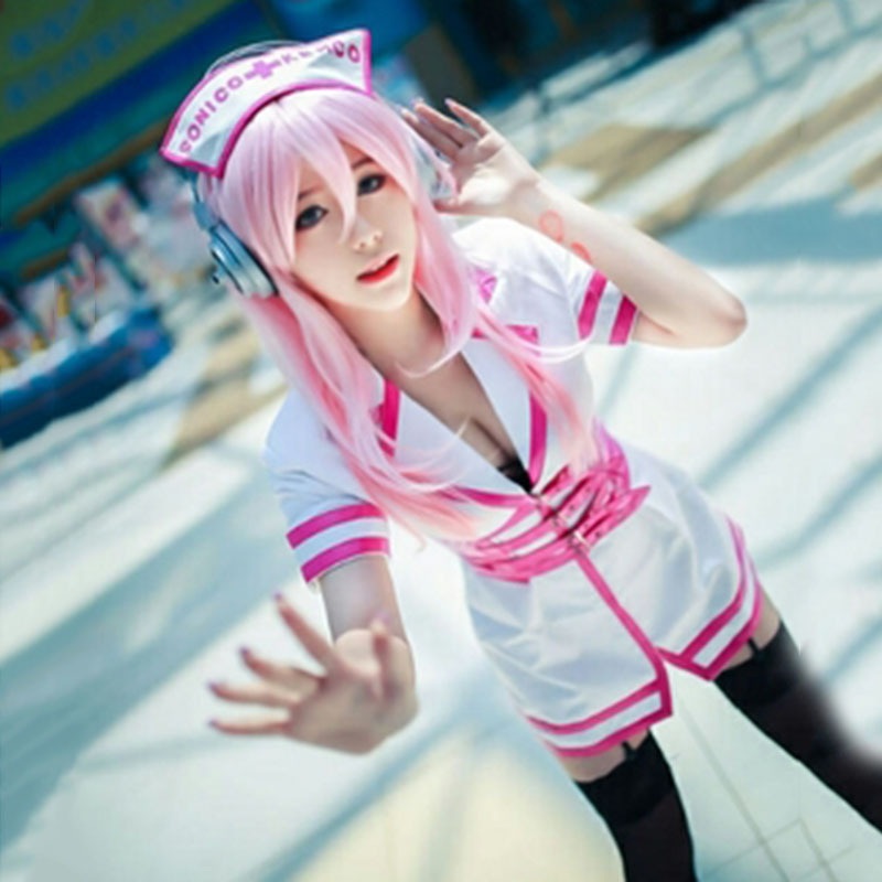 Anime Super Sonic Sonico Maid Nurse Style Cosplay Costume Women Halloween Party Dress Clothing Full Suits Outfits