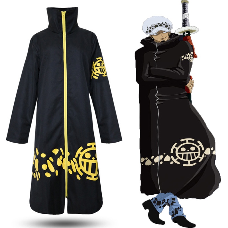 Anime Two Years Later One Piece Cosplay Costume Trafalgar Law Costumes Black Cloak Plus Size Zipper Robe Christmas Party