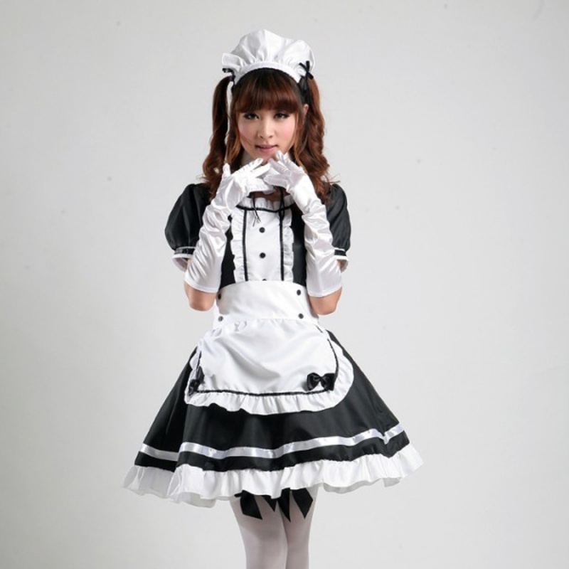 Black Red Japanese Anime K-on Maid Akihabara Cosplay Costume Fancy Dress Party
