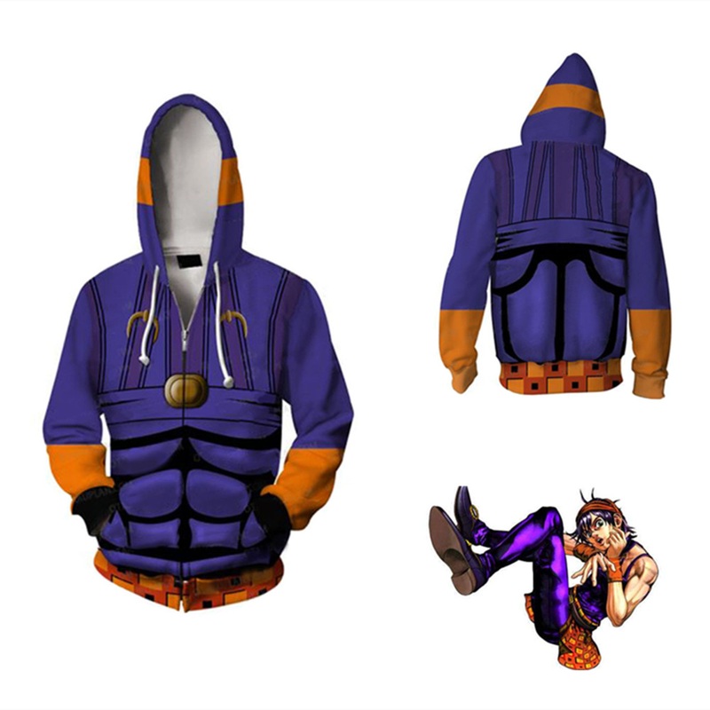 Jojos Bizarre Adventure Ghirga Narancia Hoodies Sweatshirts Cosplay Costumes 3d Printed Cardigan Hooded Sports Sweater Jacket