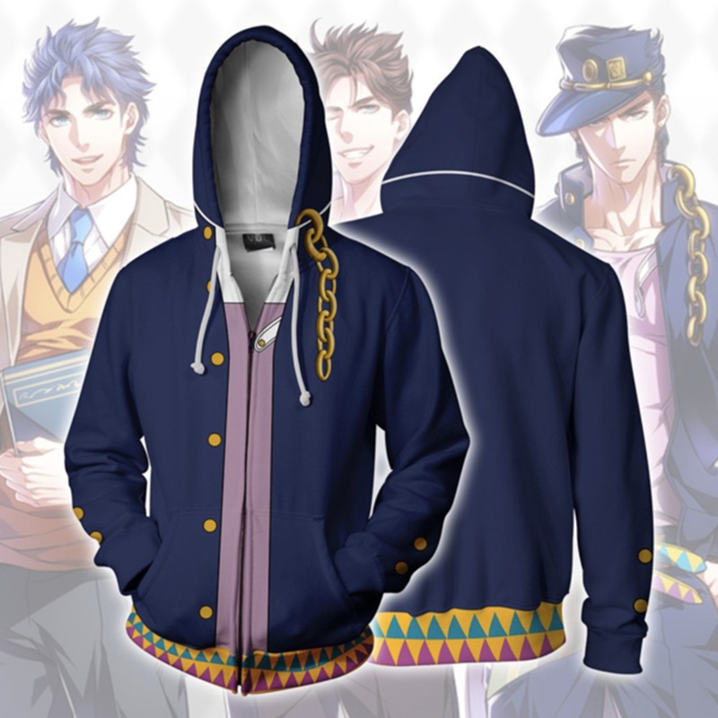 Jojos Bizarre Adventure Kujo Jotaro Costumes Jojo Hoodies Jackets Coat Cosplay 3d Printed Zip-up Sport Sweatshirts