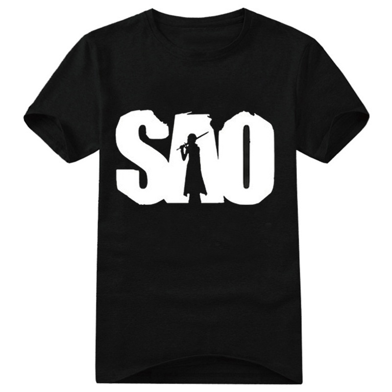 16colors Sword Art Sao Printed T-shirt Cosplay Costume Kirito Kirigaya Kazuto Daily Short Sleeve Cotton Tee Shirts