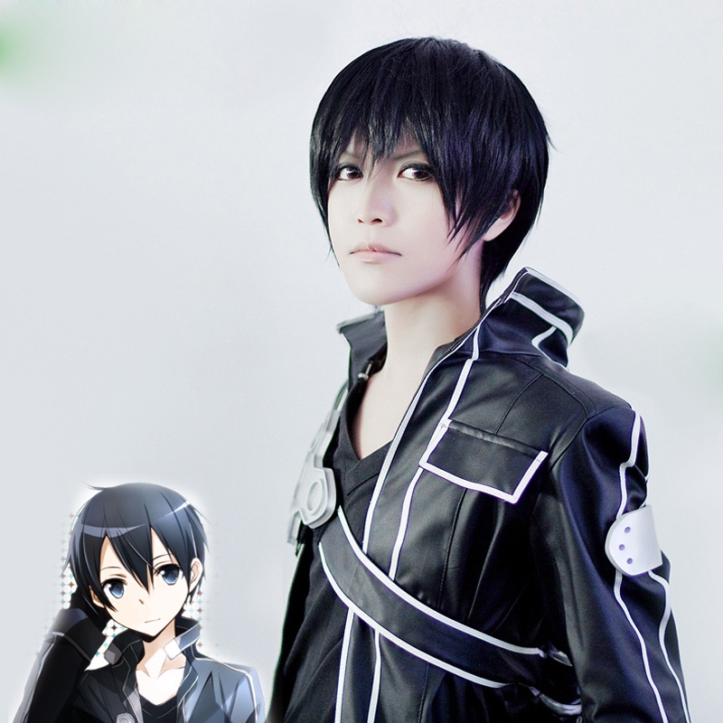 30cm Short Black Wig Sword Art Cosplay Kazuto Kirito Costume Play Wigs Halloween Party Anime Game Hair