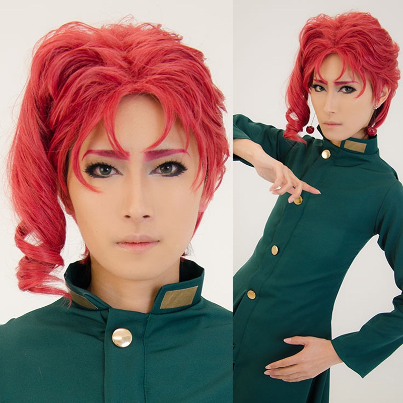 Anime Jojos Bizarre Adventure Kakyoin Noriaki Cosplay Wig 14 Inch Red Curly Short Heat Resistant Syntheitc Hair Wigs Cap