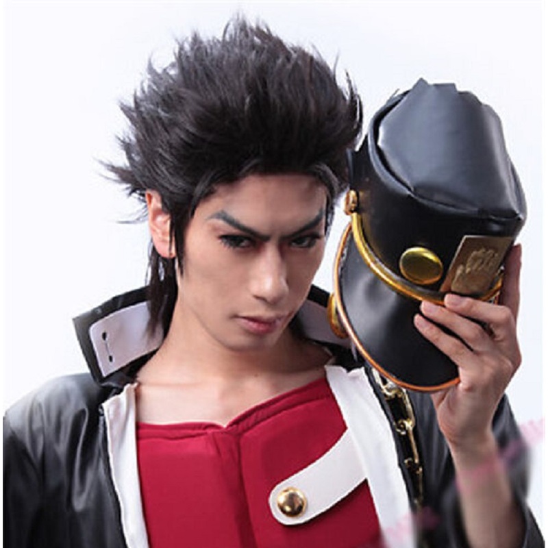 Anime Jojos Bizarre Adventure Kujo Jotaro Wig Short Black Heat Resistant Synthetic Hair Cosplay Wigs Cap