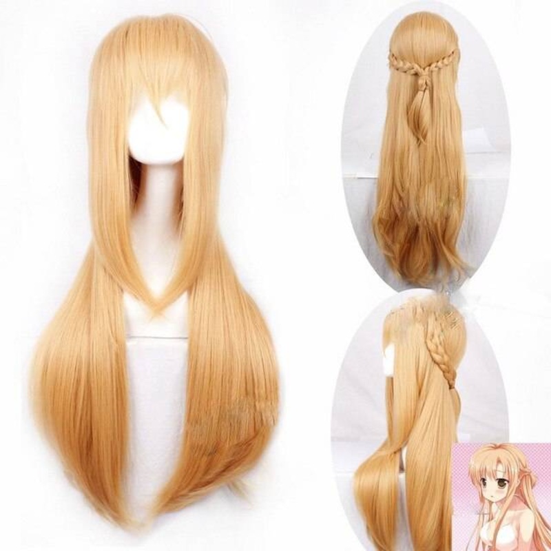 Anime Sao Sword Art Long Braided Light Golden Brown Wig Yuuki Asuna Synthetic Hair Cosplay Costume Wigs