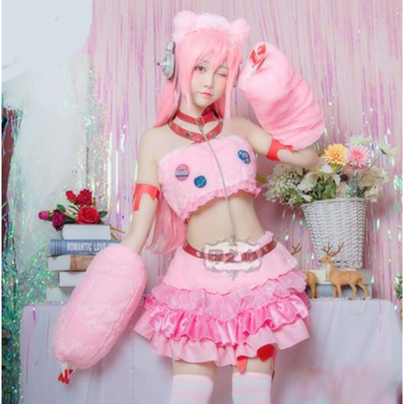 Anime Super Sonico Cosplay Pink Lolita Dress Uniform Full Set Women Costumes