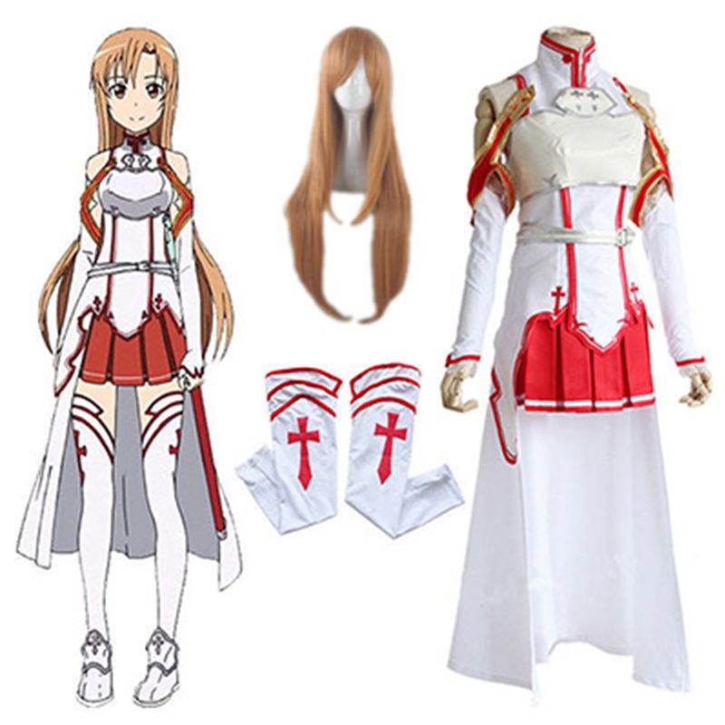 Anime Sword Art Asuna Yuuki Cosplay Dress Costumes Uniform Halloween Sao Battle Suit Outfits Full Set With Wig