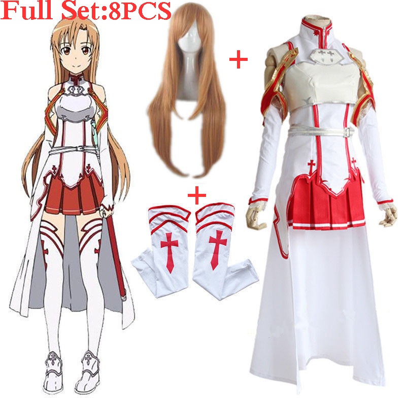 Anime Sword Art Asuna Yuuki Dress Cosplay Costumes Uniform Halloween Sao Battle Suit Outfits Full Set With Wig