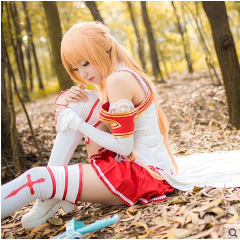Anime Sword Art Cosplay Asuna Titania Cos Halloween Battle Dress Full Set 6in1topskirtsbreastplatebeltglovessoc