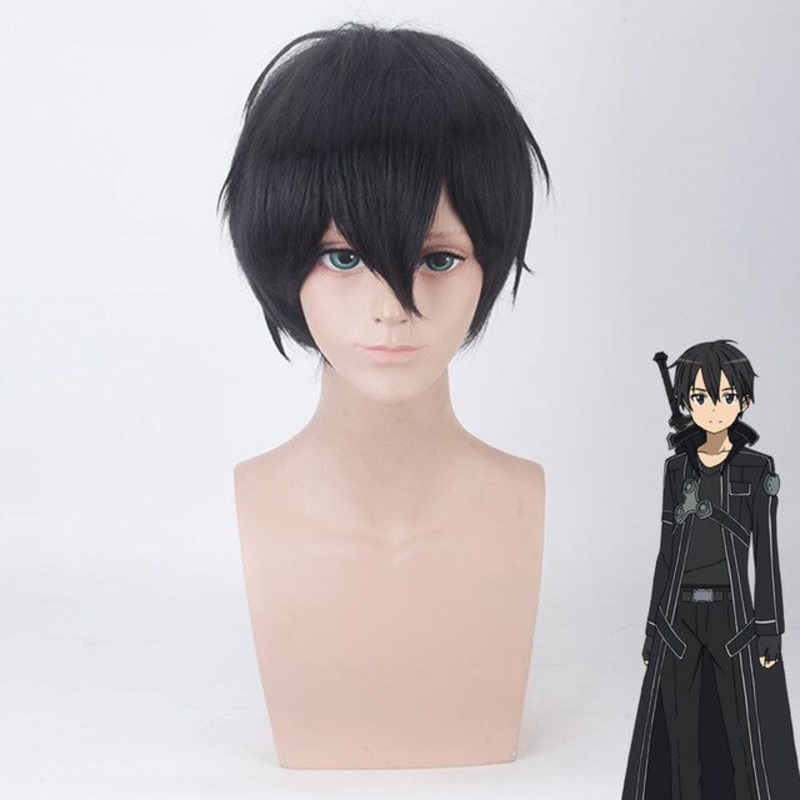 Anime Sword Art Cosplay Costumes Sao Kirito Black Short Synthetic Wigs Human Hair Men Boys Halloween Party Wig