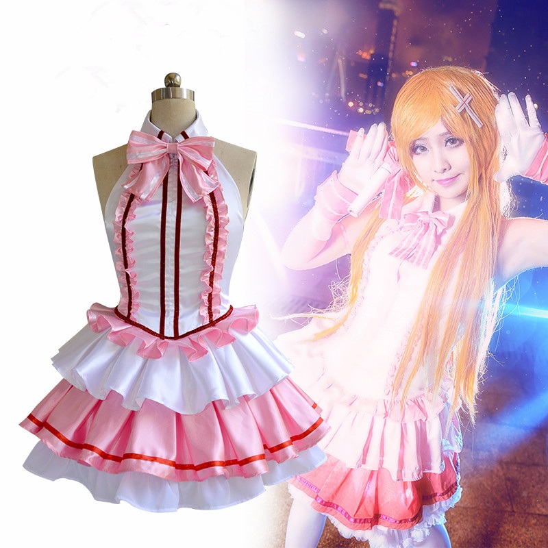 Anime Sword Art Cosplay Yuuki Asuna Halloween Party Female Idol Singer Sweet Dress Set Costume