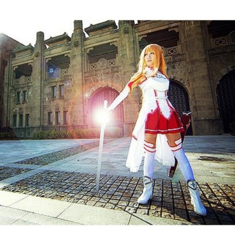 Anime Sword Art Game Asuna Cartoon Cosplay Costume Set Dress With Wigshoes Halloween Costumes