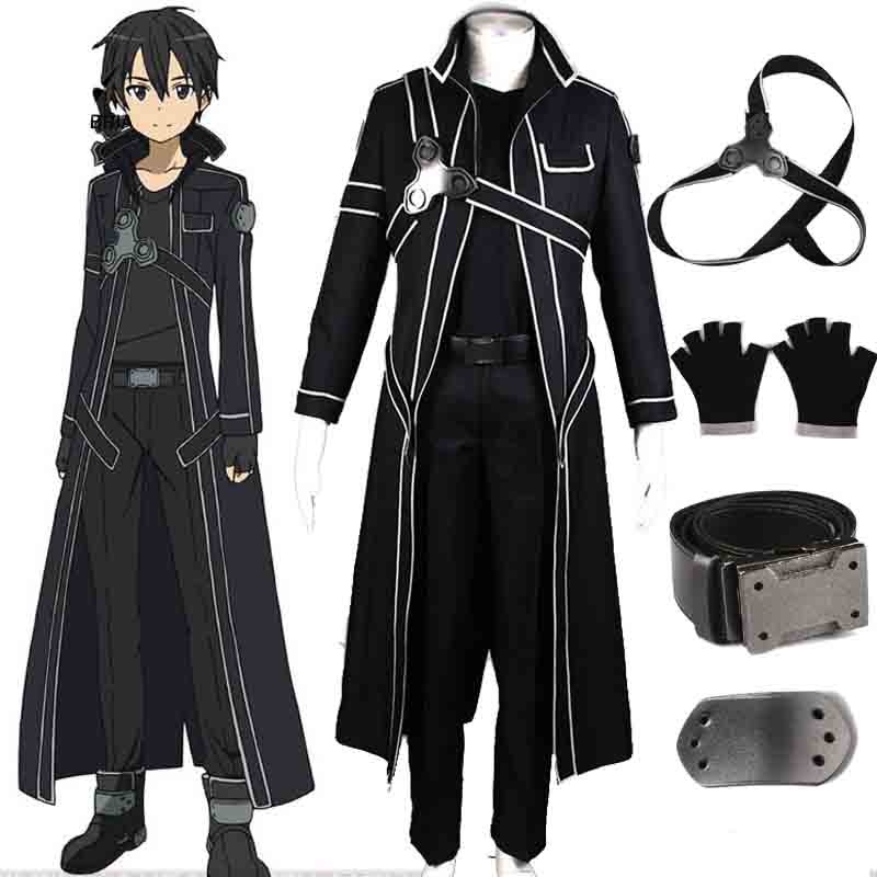 Anime Sword Art Kirito Cosplay Costume Fancy Halloween Costumes Adult Men Sao Kirigaya Kazuto Suit