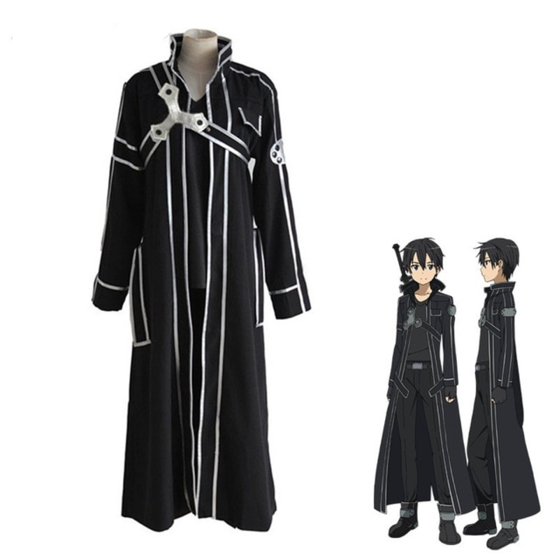 Anime Sword Art Kirito Cosplay Costumes Synthetic Wigs Human Hair Sao Kazuto Clothing Full Set Men Boys Halloween