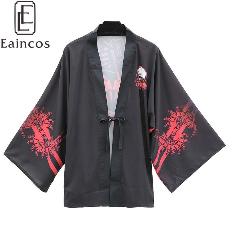 Anime Tokyo Ghoul Kaneki Ken Black Kimono Cosplay Halloween Party Costume Cloak Robe Haori Chiffon Coat