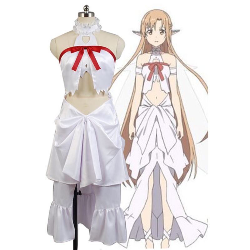 Arrive Anime Sword Art Cosplay Costume Red Skirts Yuuki Asuna Full Set Costumes