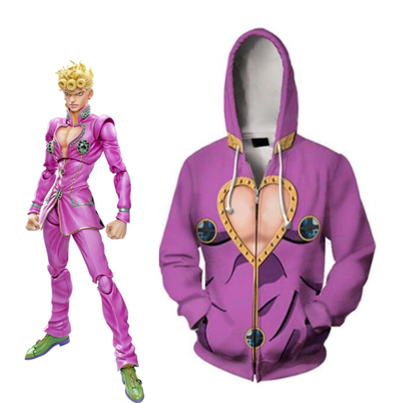 Jojos Bizarre Adventure Giorno Giovanna Hoodies Sweatshirts 3d Printed Cardigan Hooded Sports Sweater Jacket Cosplay Costumes